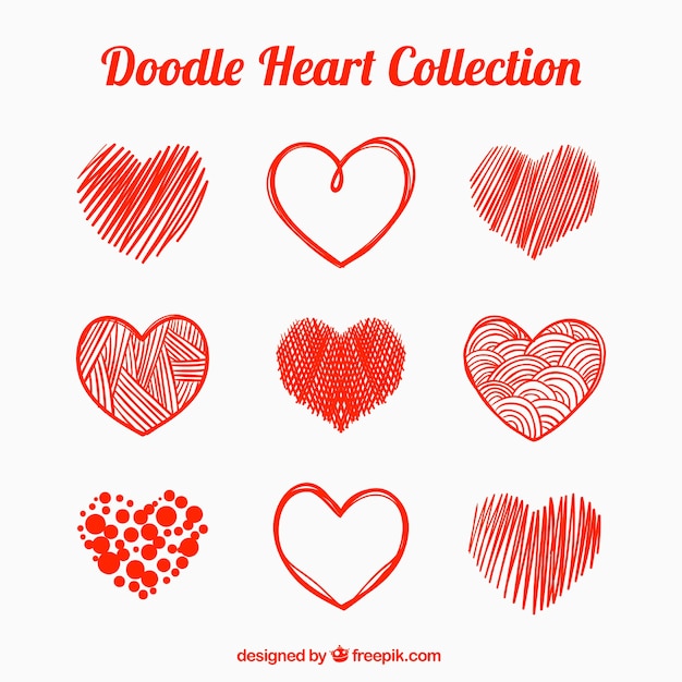 Vecteur gratuit collection de coeur rouge doodle