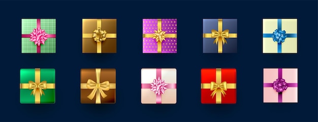 Vecteur gratuit collection de conception de boîte cadeau réaliste pour noël ou nouvel an