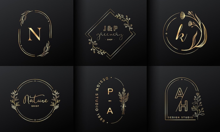 Vecteur gratuit collection de conception de logo de luxe. emblèmes dorés avec initiales et décorations florales pour le logo de marque, l'identité d'entreprise et la conception de monogramme de mariage.