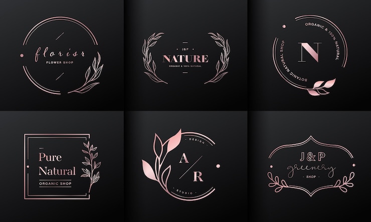 Vecteur gratuit collection de conception de logo de luxe. emblèmes en or rose avec initiales et décorations florales pour le logo de marque, l'identité d'entreprise et la conception de monogramme de mariage.