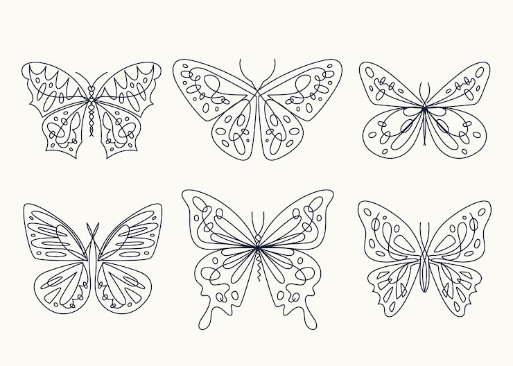 Vecteur gratuit collection de contours de papillons plats linéaires
