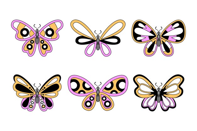 Collection de contours de papillons plats linéaires