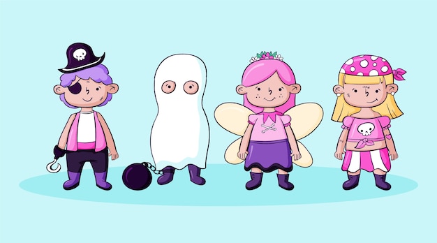 Vecteur gratuit collection de costumes d'halloween dessinés à la main