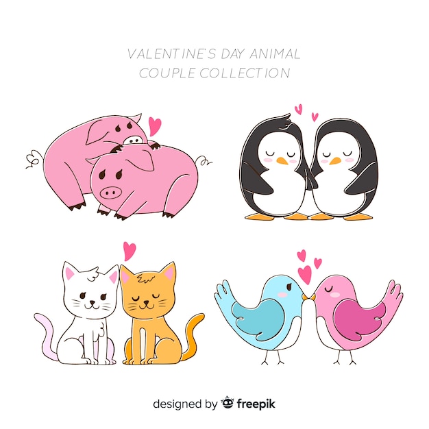 Collection De Couple D'animaux De La Saint-valentin