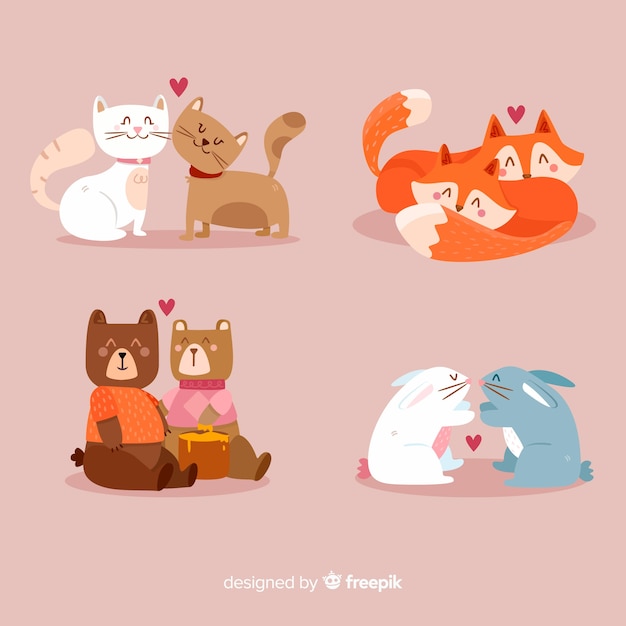 Vecteur gratuit collection de couple d'animaux valentine