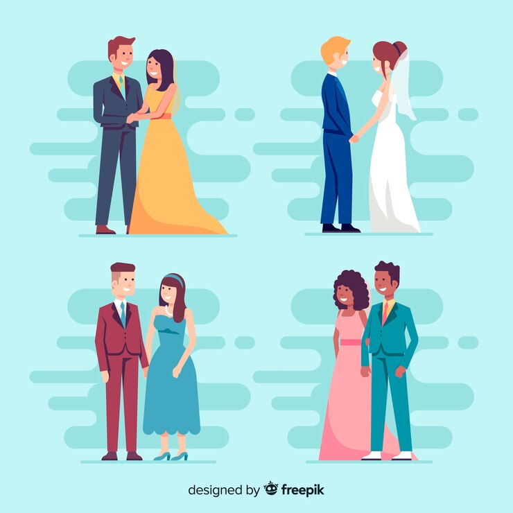 Vecteur gratuit collection de couple de mariage au design plat