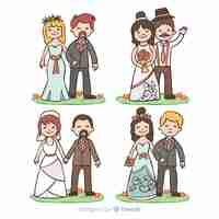 Vecteur gratuit collection de couple de mariage dessiné à la main