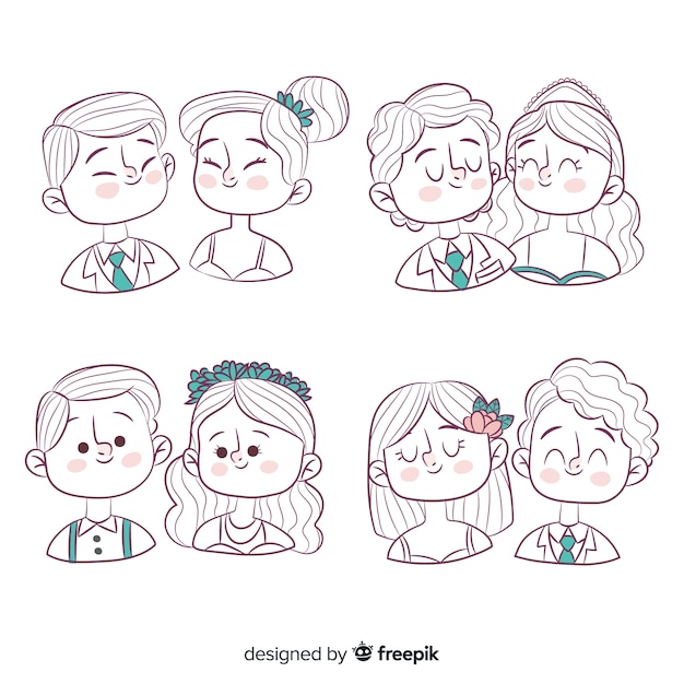 Collection De Couple De Mariage Dessiné à La Main