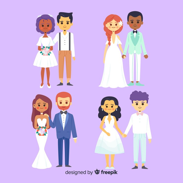 Vecteur gratuit collection de couple de mariage dessiné à la main