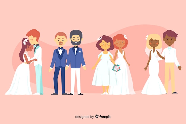 Collection De Couple De Mariage Dessiné à La Main