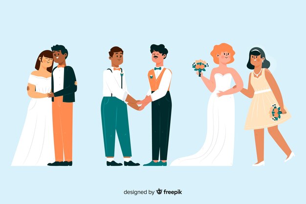 Collection de couple de mariage dessiné à la main