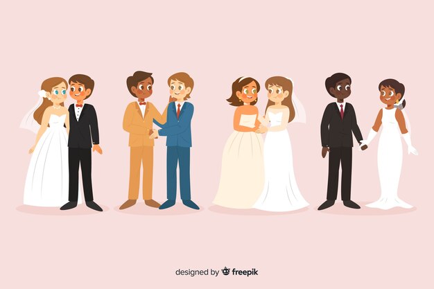 Collection de couple de mariage dessiné à la main