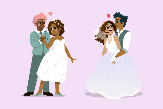 Vecteur gratuit collection de couple de mariage illustrée