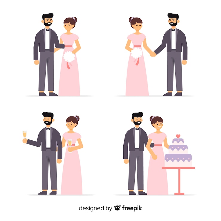 Vecteur gratuit collection de couple de mariage