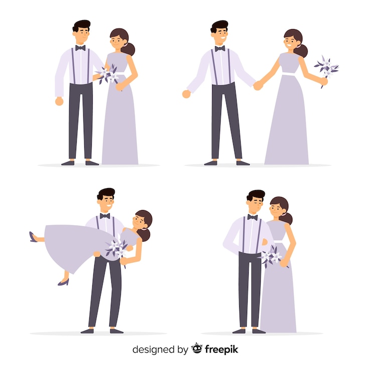Vecteur gratuit collection de couple de mariage