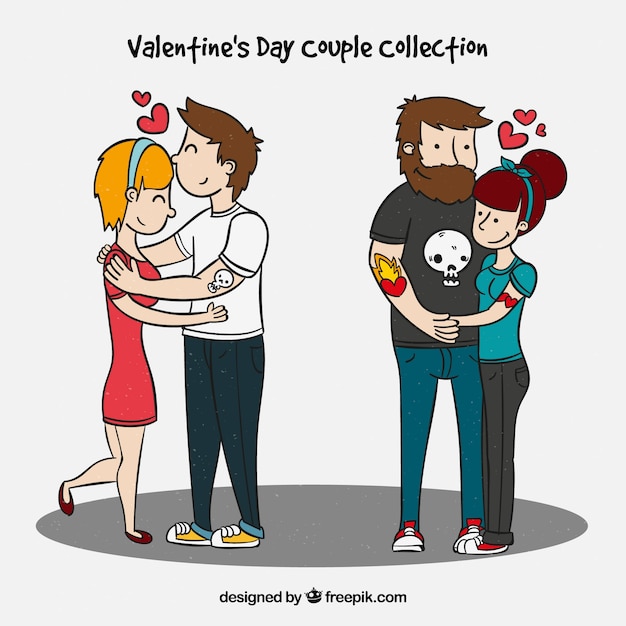 Vecteur gratuit collection de couple saint-valentin dessinés à la main