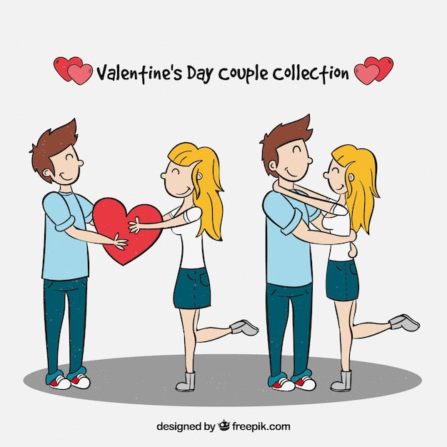 Vecteur gratuit collection de couple saint-valentin dessinés à la main