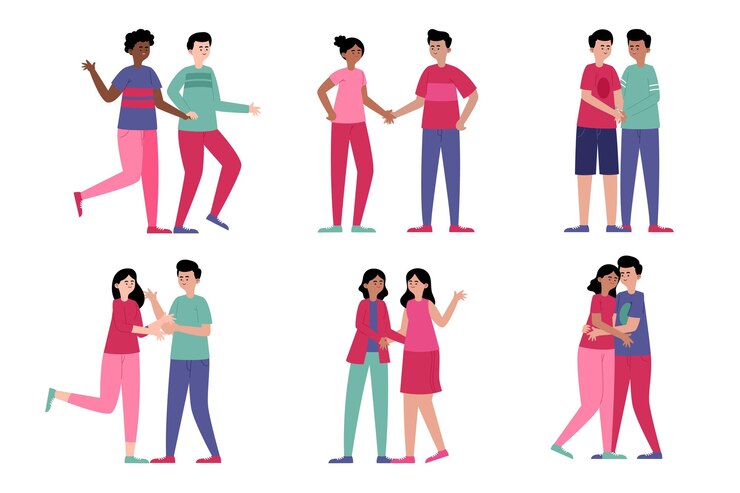 Vecteur gratuit collection de couple de saint valentin dessinés à la main