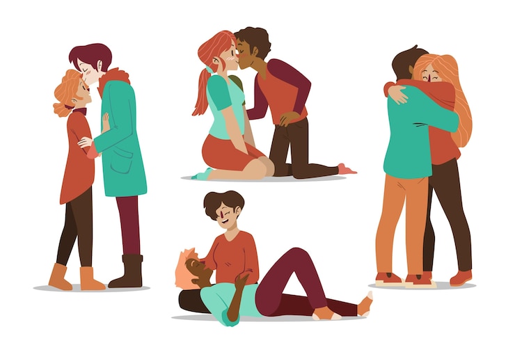 Vecteur gratuit collection de couple saint valentin dessinés à la main