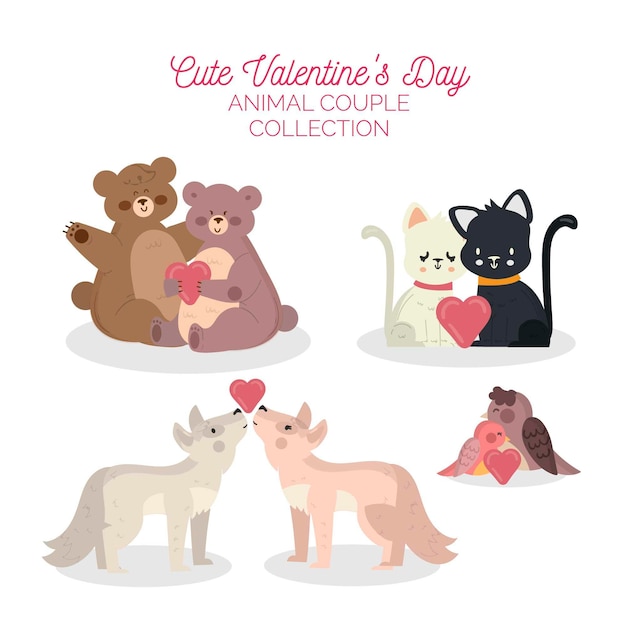 Collection De Couples D'animaux Mignons Pour La Saint-valentin