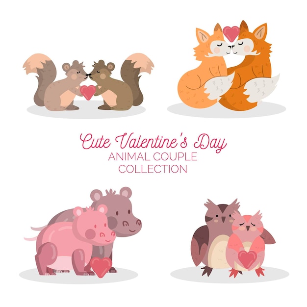 Collection de couples d'animaux mignons pour la Saint-Valentin