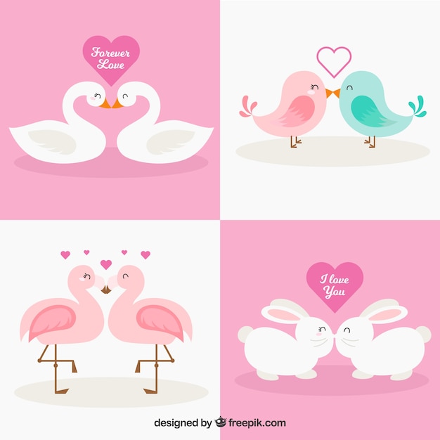 Vecteur gratuit collection de couples animaux valentine jour plat