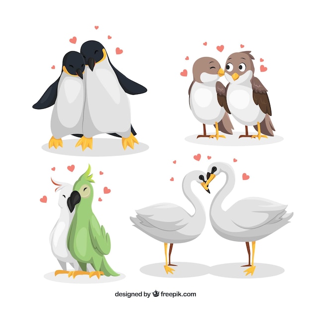 Vecteur gratuit collection de couples animaux valentine jour plat