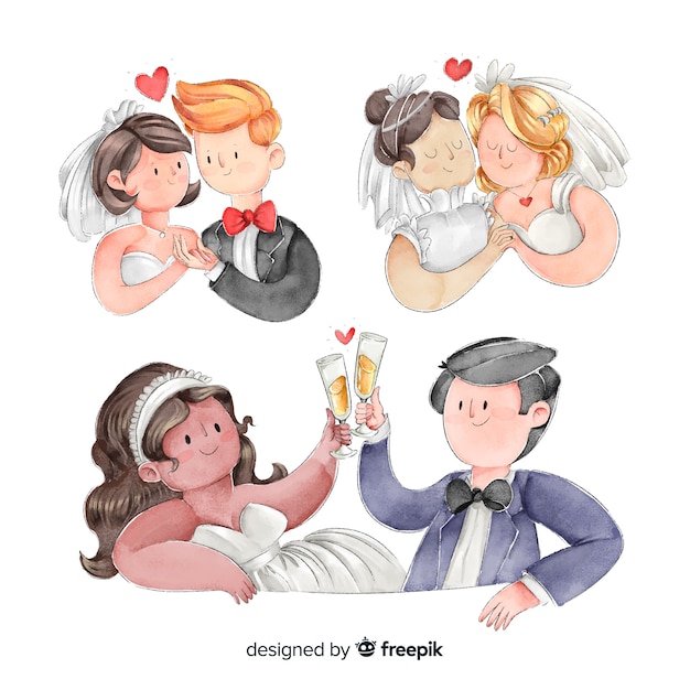 Collection de couples de mariage Watecolor