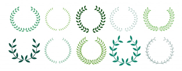 Vecteur gratuit collection de couronnes de laurier feuilles vertes