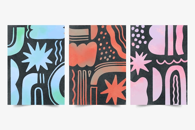 Vecteur gratuit collection de couvertures de formes abstraites à l'aquarelle
