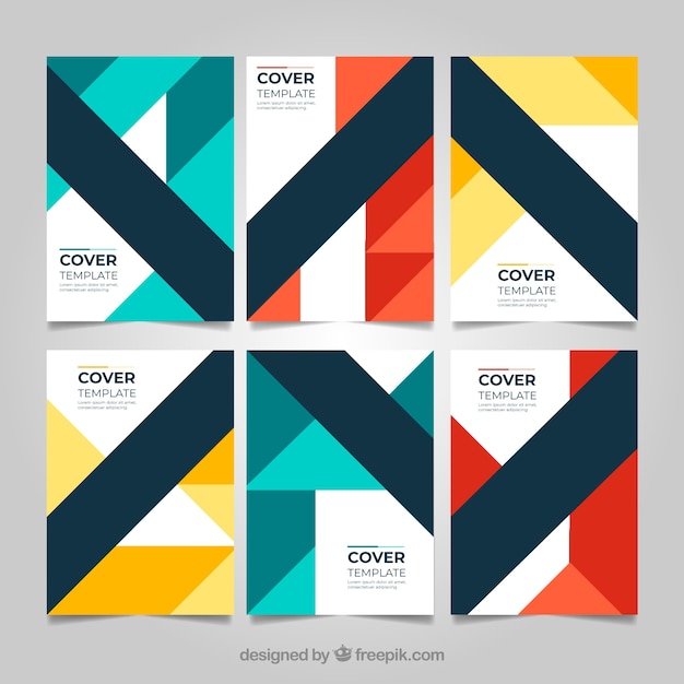 Vecteur gratuit collection de couvertures géométriques avec des couleurs