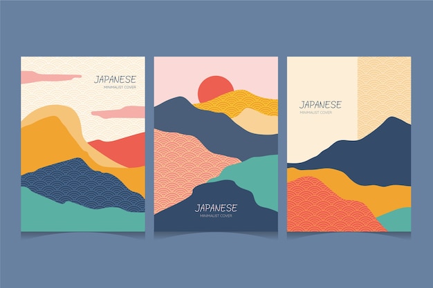 Vecteur gratuit collection de couvertures japonaises minimalistes