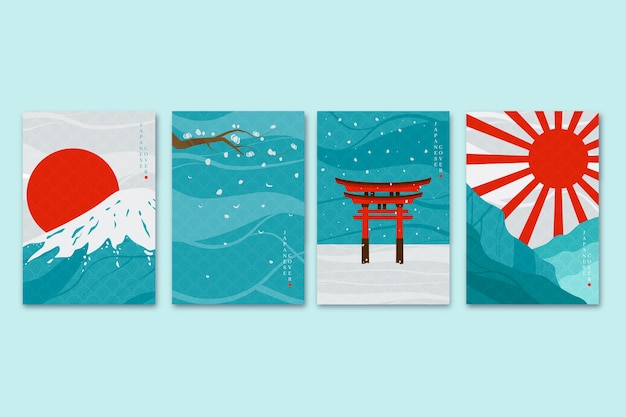 Vecteur gratuit collection de couvertures japonaises minimalistes