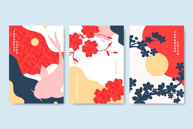 Vecteur gratuit collection de couvertures japonaises minimalistes