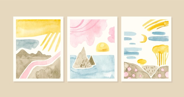 Collection De Couvertures De Paysage Minimal Aquarelle