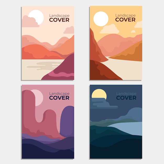 Vecteur gratuit collection de couvertures de paysage plat abstrait