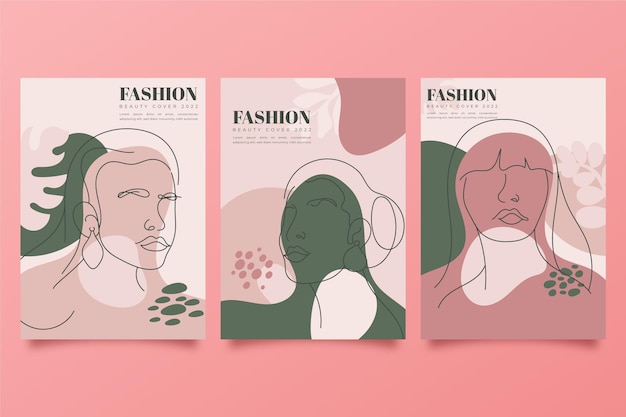 Collection de couvertures de portraits de mode à la mode dessinés à la main
