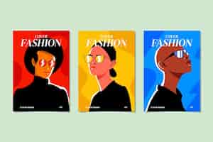 Vecteur gratuit collection de couvertures de portraits de mode à la mode