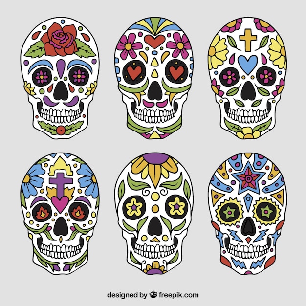 Vecteur gratuit collection de crânes mexicains