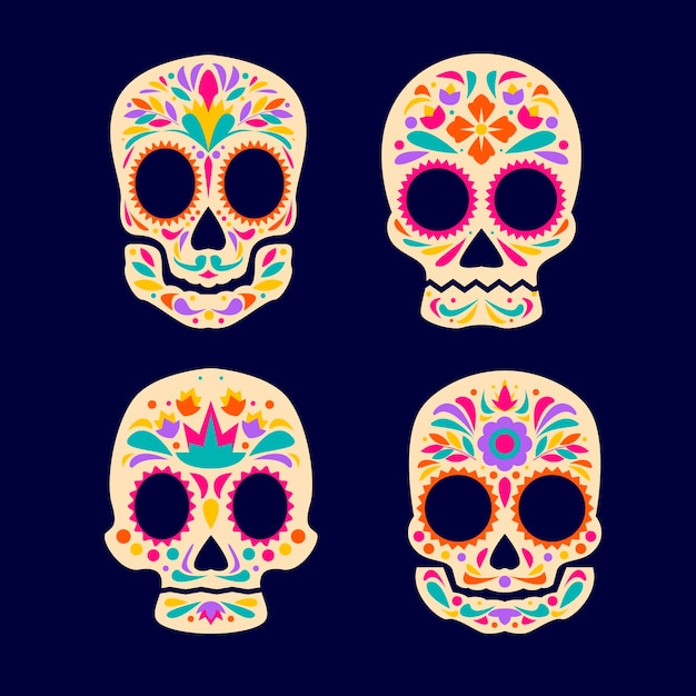 Vecteur gratuit collection de crânes plats dia de muertos