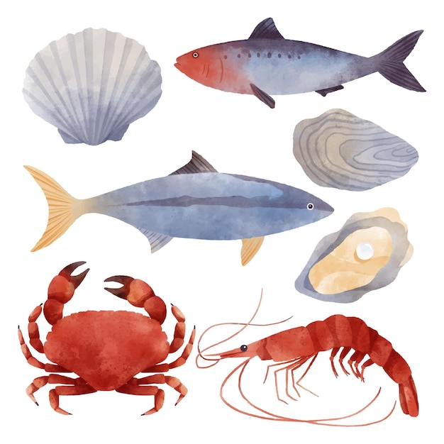 Collection de créatures océaniques aquarelle