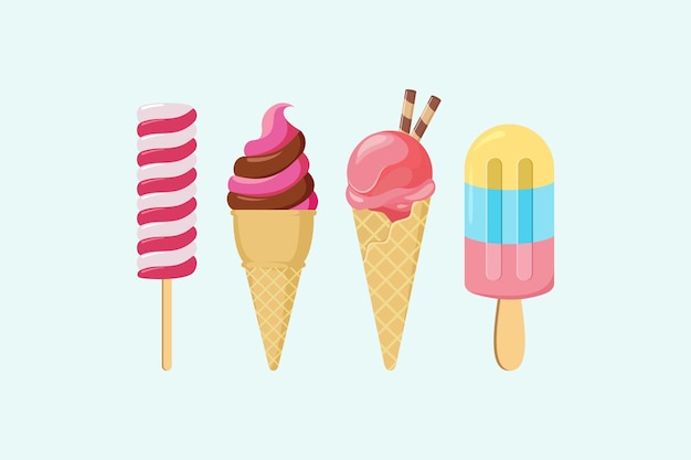 Collection de crème glacée, illustrations vectorielles de crème glacée isolées sur blanc