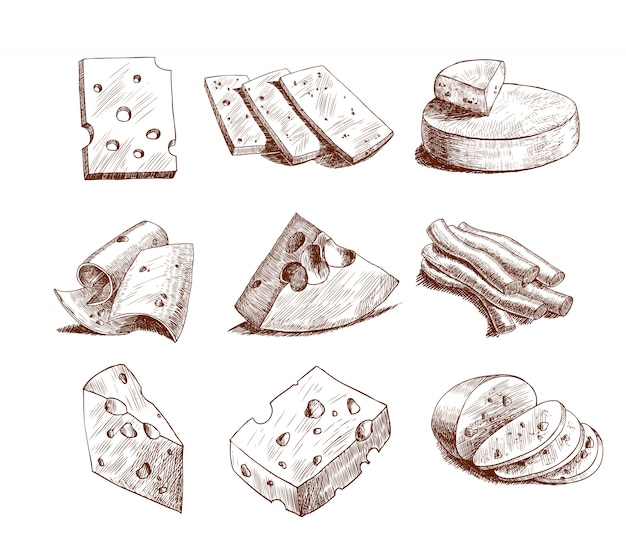 Vecteur gratuit collection de croquis de fromage