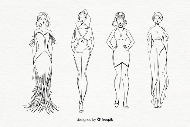 Vecteur gratuit collection de croquis de mannequins