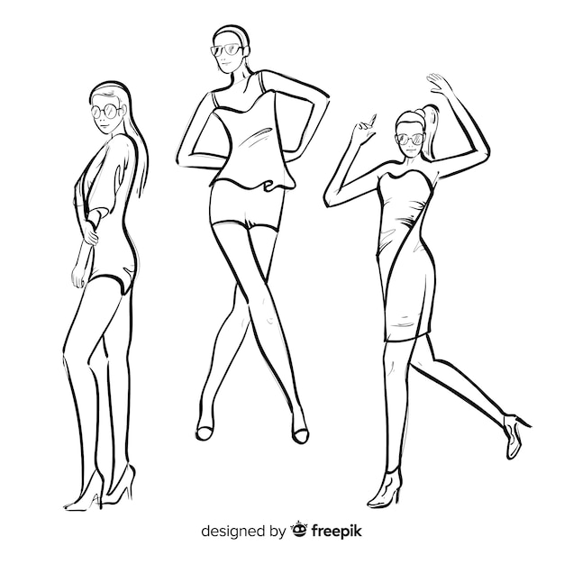 Vecteur gratuit collection de croquis de mannequins