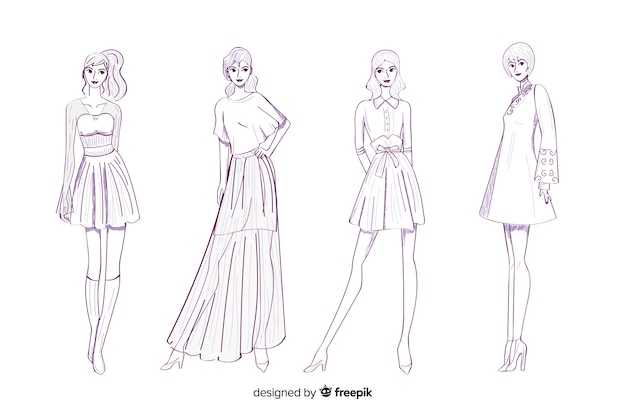 Collection De Croquis De Mode Avec Des Modèles