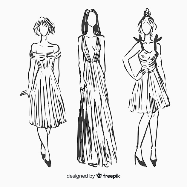 Collection De Croquis De Mode Avec Des Modèles