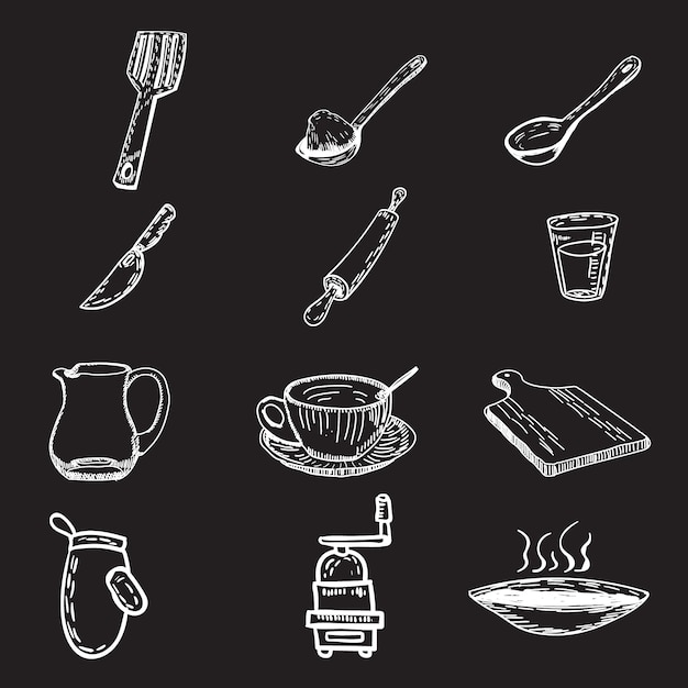 Vecteur gratuit collection de cuisine de cuisine dessinée à la main