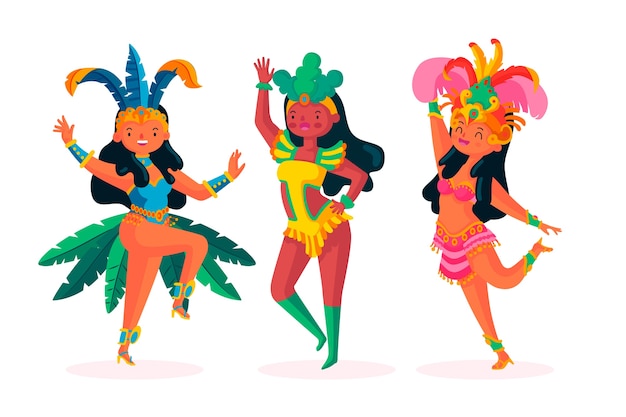 Vecteur gratuit collection de danseurs de carnaval brésilien