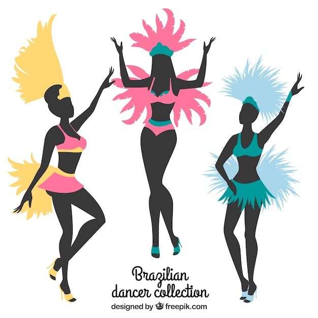 Vecteur gratuit collection de danseuse brésilienne de silhouette de carnaval